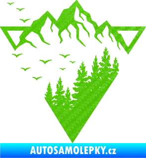 Samolepka Krajina hory 042 levá magický trojúhelník 3D karbon zelený kawasaki