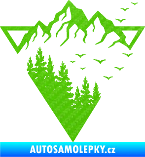 Samolepka Krajina hory 042 pravá magický trojúhelník 3D karbon zelený kawasaki