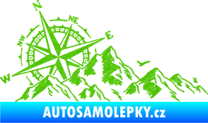 Samolepka Krajina hory 043 levá s kompasem 3D karbon zelený kawasaki