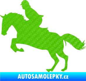 Samolepka Kůň 014 levá skok s jezdcem 3D karbon zelený kawasaki