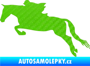 Samolepka Kůň 015 levá skok s jezdcem 3D karbon zelený kawasaki