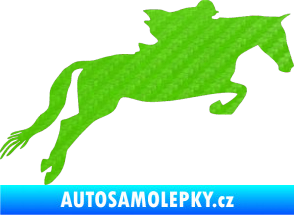Samolepka Kůň 015 pravá skok s jezdcem 3D karbon zelený kawasaki