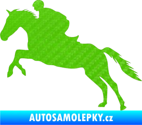 Samolepka Kůň 019 levá jezdec v sedle 3D karbon zelený kawasaki