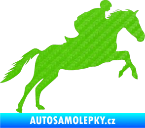 Samolepka Kůň 019 pravá jezdec v sedle 3D karbon zelený kawasaki