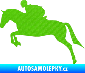 Samolepka Kůň 020 levá skok s jezdcem 3D karbon zelený kawasaki