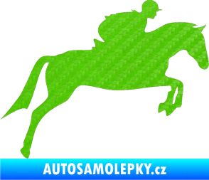 Samolepka Kůň 020 pravá skok s jezdcem 3D karbon zelený kawasaki
