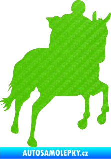 Samolepka Kůň 021 pravá s jezdcem 3D karbon zelený kawasaki