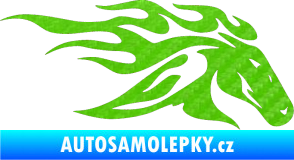 Samolepka Kůň 022 pravá hlava s plameny 3D karbon zelený kawasaki