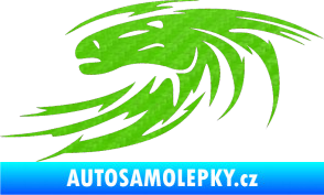 Samolepka Kůň 023 levá hlava s vlající hřívou 3D karbon zelený kawasaki