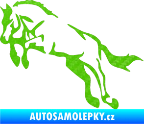 Samolepka Kůň 025 levá skok 3D karbon zelený kawasaki