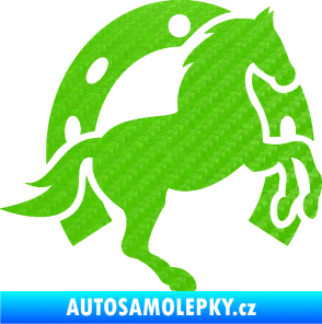 Samolepka Kůň 033 pravá podkova 3D karbon zelený kawasaki