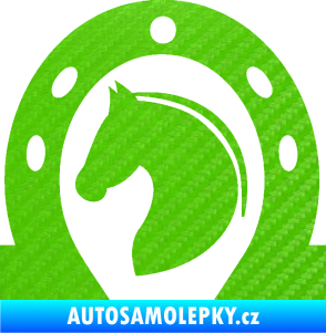 Samolepka Kůň 034 levá podkova 3D karbon zelený kawasaki