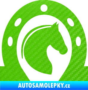 Samolepka Kůň 034 pravá podkova 3D karbon zelený kawasaki