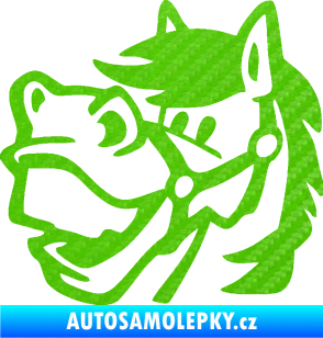 Samolepka Kůň 041 levá veselý 3D karbon zelený kawasaki