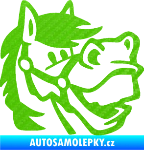 Samolepka Kůň 041 pravá veselý  3D karbon zelený kawasaki