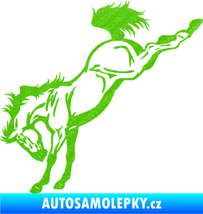 Samolepka Kůň 052 levá vykopává zadní nohy 3D karbon zelený kawasaki