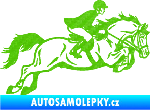 Samolepka Kůň 059  pravá jezdec na koni parkur 3D karbon zelený kawasaki