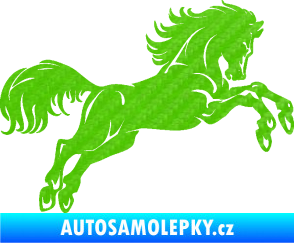Samolepka Kůň 062 pravá ve skoku 3D karbon zelený kawasaki
