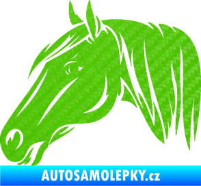 Samolepka Kůň 065 levá hlava s hřívou 3D karbon zelený kawasaki