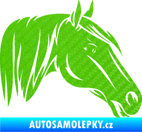 Samolepka Kůň 065 pravá hlava s hřívou 3D karbon zelený kawasaki