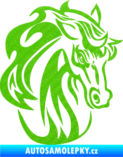 Samolepka Kůň 069 pravá hlava s hřívou 3D karbon zelený kawasaki