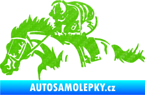 Samolepka Kůň 075 levá závod s jezdcem, dostihy 3D karbon zelený kawasaki