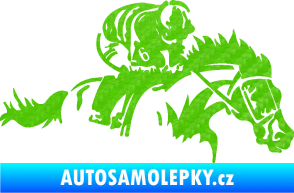 Samolepka Kůň 075 pravá závod s jezdcem, dostihy 3D karbon zelený kawasaki