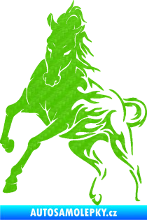 Samolepka Kůň 079 levá v plamenech 3D karbon zelený kawasaki