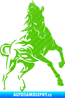Samolepka Kůň 079 pravá v plamenech 3D karbon zelený kawasaki