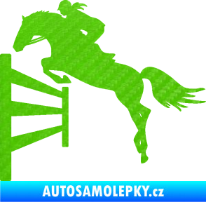 Samolepka Kůň 080 levá skok přes překážku 3D karbon zelený kawasaki