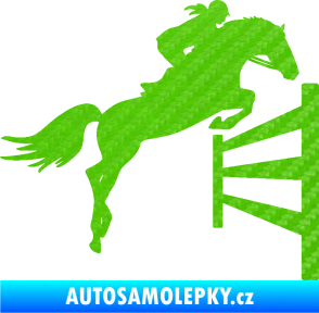 Samolepka Kůň 080 pravá skok přes překážku 3D karbon zelený kawasaki