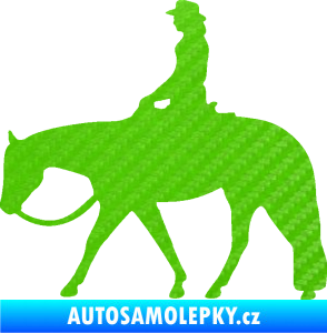 Samolepka Kůň 082 levá kovbojka na koni 3D karbon zelený kawasaki