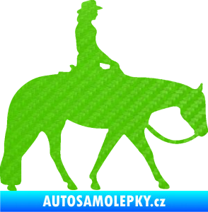 Samolepka Kůň 082 pravá kovbojka na koni 3D karbon zelený kawasaki
