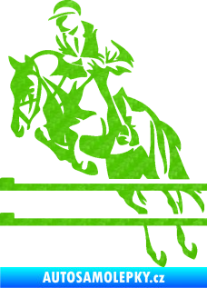 Samolepka Kůň 083 levá skok přes překážku 3D karbon zelený kawasaki
