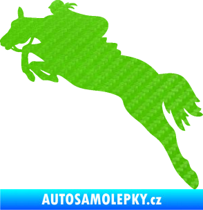 Samolepka Kůň 084 levá s jezdkyní 3D karbon zelený kawasaki