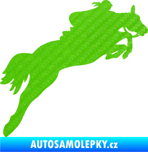 Samolepka Kůň 084 pravá s jezdkyní 3D karbon zelený kawasaki