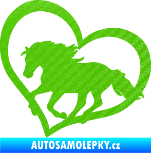 Samolepka Kůň 087  levá v srdíčku 3D karbon zelený kawasaki