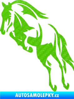 Samolepka Kůň 099 levá ve skoku na zadních 3D karbon zelený kawasaki
