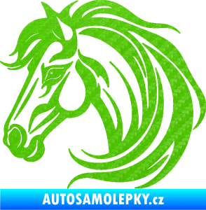Samolepka Kůň 103 levá hlava 3D karbon zelený kawasaki
