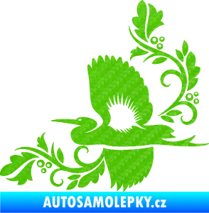 Samolepka Květina dekor 004 levá s ptáčkem 3D karbon zelený kawasaki