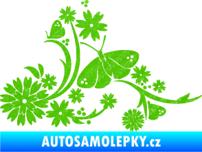 Samolepka Květina dekor 007 levá motýl s květy 3D karbon zelený kawasaki
