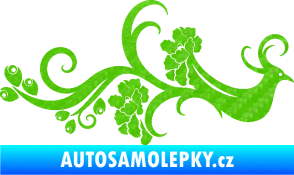 Samolepka Květina dekor 014 pravá páv 3D karbon zelený kawasaki