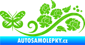 Samolepka Květina dekor 015 levá s motýlem 3D karbon zelený kawasaki
