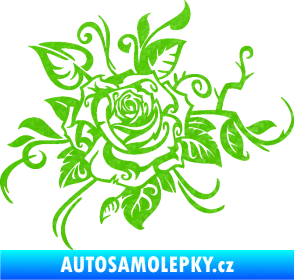 Samolepka Květina dekor 016 levá růže 3D karbon zelený kawasaki