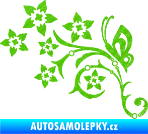 Samolepka Květina dekor 047 levá s motýlem 3D karbon zelený kawasaki