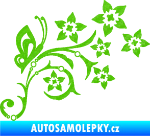 Samolepka Květina dekor 047 pravá s motýlem 3D karbon zelený kawasaki