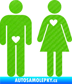Samolepka Láska muže a ženy levá 3D karbon zelený kawasaki