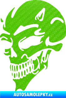 Samolepka Lebka 005 levá čertí rohy 3D karbon zelený kawasaki