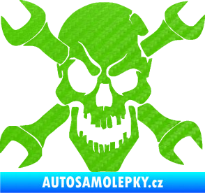 Samolepka Lebka 015 pravá zkřížené klíče 3D karbon zelený kawasaki