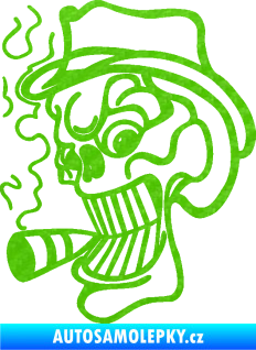Samolepka Lebka 020 levá crazy s cigaretou 3D karbon zelený kawasaki